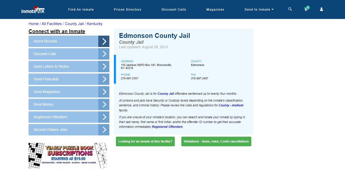 Edmonson County Jail - Inmate Locator - Brownsville, KY